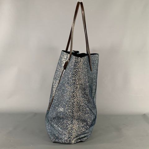 LINDE GALLERY Navy Ivory Embossed Suede Tote Bag