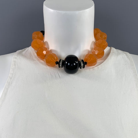 NO BRAND Orange Black Plastic Necklace