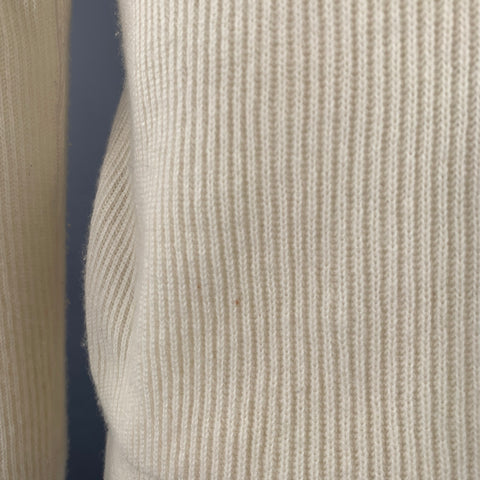 LORO PIANA Size L Cream Ribbed Cashmere Crew Neck Pullover