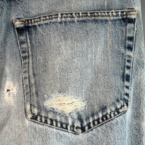 GUCCI Size 34 Blue Distressed Cotton Tapered Button Fly Jeans