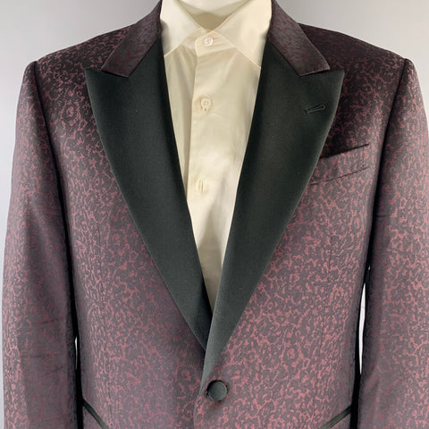 EMPORIO ARMANI Size 46 Black Burgundy Leopard  Print Wool Sport Coat