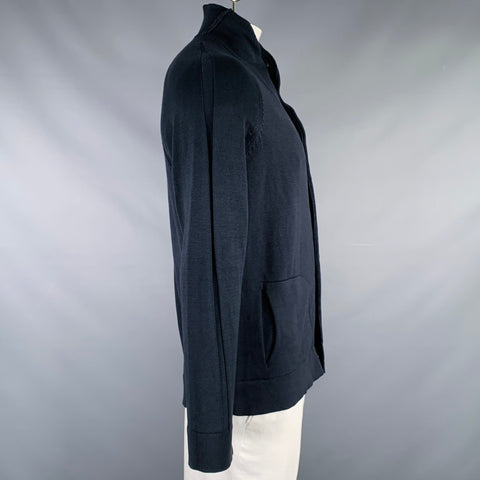 TRANSIT Size L Navy Knit Cotton Shawl Collar Jacket