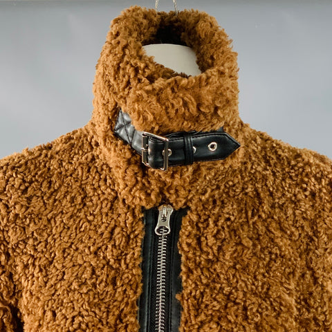 STAND STUDIO Size M Audrey Brown Black Polyester Faux Fur Teddy Jacket