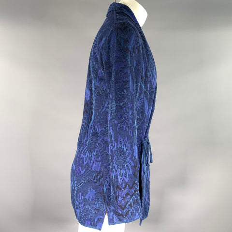 MISSONI Size 38 Blue Navy Jacquard Cotton flax Shawl Collar Jacket