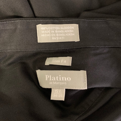 PLATINO de Marquis Size M Black Pleated Cotton Pointed Collar Long Sleeve Shirt