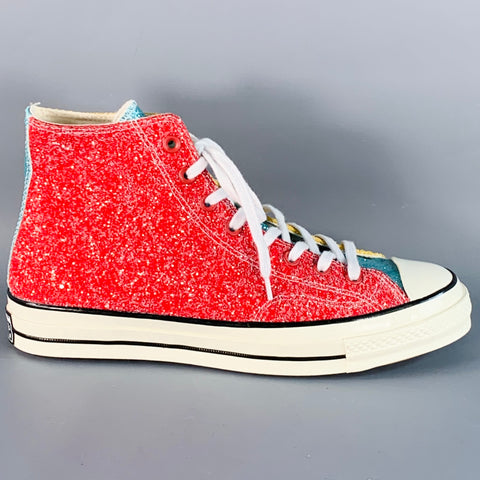 CONVERSE x JW ANDERSON Size 10.5 Yellow Blue Red Glitter Coated Canvas High Top Sneakers