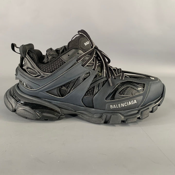 BALENCIAGA Size 9 Black Navy Mixed Patterns Mixed Fabrics Runner Sneakers