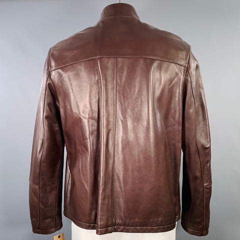 COLE HAAN Size XL Brown Lambskin Leather Zip Up Jacket