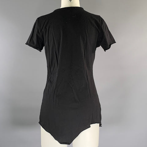 NO BRAND Size S Black Grey Cotton Distressed Short Sleeve Shirt