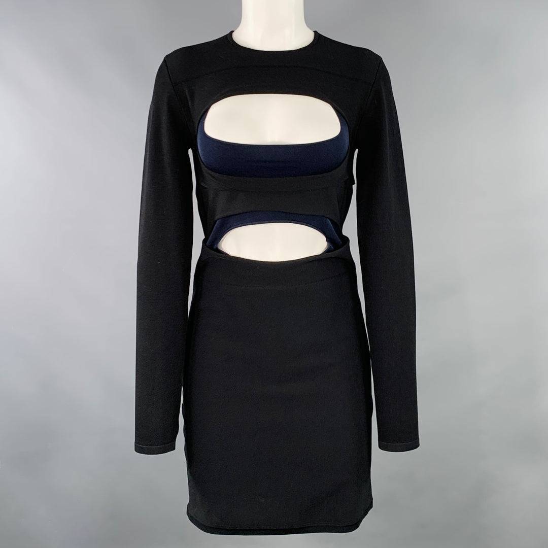 DION LEE Size 6 Black Navy Viscose Blend Cut Out Long Sleeve Mini Dress DION LEE Size 6 Black Navy Viscose Blend Cut Out Long Sleeve Mini Dress