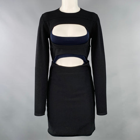 DION LEE Size 6 Black Navy Viscose Blend Cut Out Long Sleeve Mini Dress