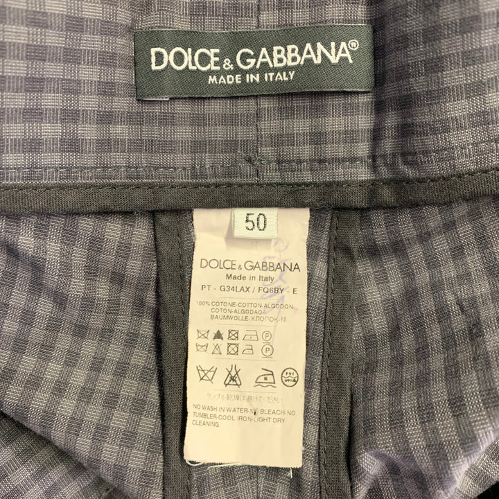 DOLCE & GABBANA Size 34 Grey Charcoal Checkered Cotton Cuffed Casual Pants