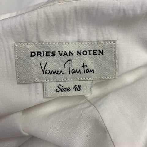 DRIES VAN NOTEN 2019 Size 38 White Blue Hand Print Cotton Short Sleeve Shirt