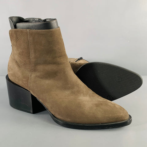 VINCE Size 7.5 Grey Brown Suede Chunky Heel Boots