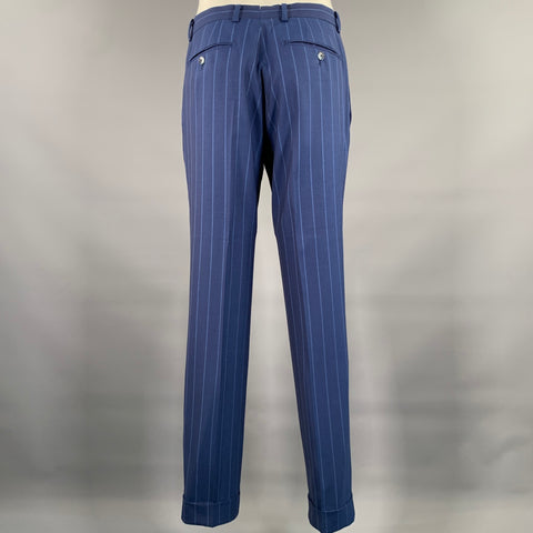 Costume ATELIER MUNRO Laine à Rayures Bleues et Bleu Ciel Revers Pointus Taille 38