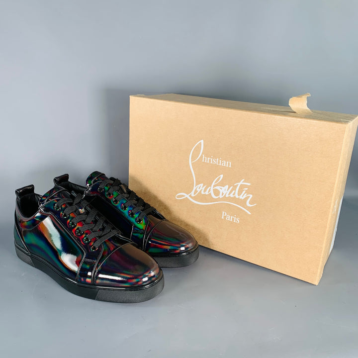 CHRISTIAN LOUBOUTIN Size 10 Fun Louis Junior Black Patent Leather Oil Slick Sneakers