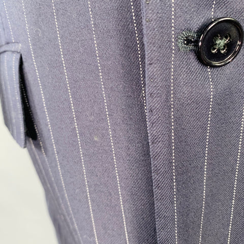 RALPH LAUREN Taille 38 Regular Bleu Marine Rayé Laine Crans Droits Costume