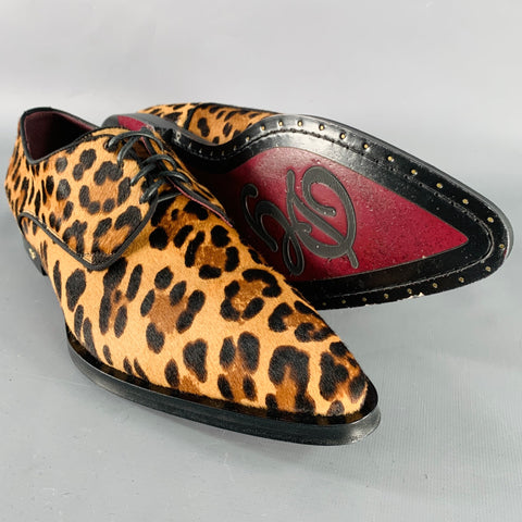 DOLCE & GABBANA Size 11 Tan Brown Black Animal Print Pony Hair Lace-Up Shoes