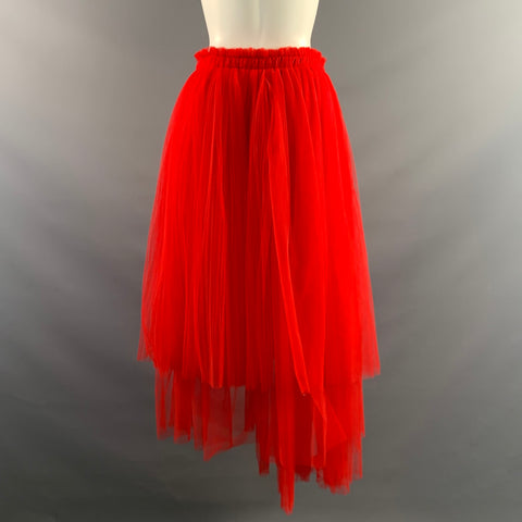 MSGM Size 6 Red Polyamide Mesh Asymmetrical Skirt