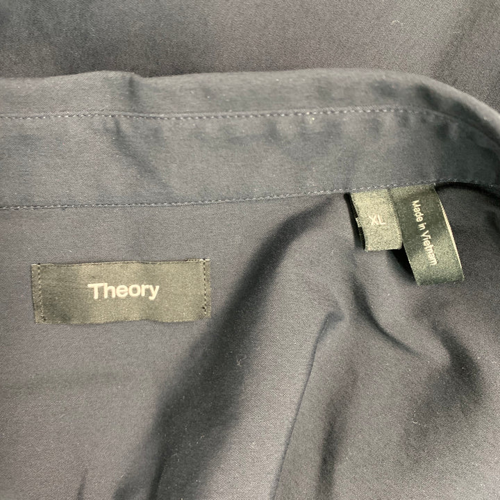 THEORY Size XL Black Cotton Blend Spread Collar Short Sleeve Shirt