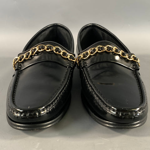DOLCE & GABBANA Size 6 Black Gold Leather Slip On Loafers