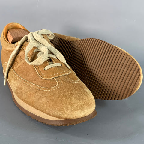 HERMES Size 10.5 Tan Nubuck Monogram Low Top Sneakers