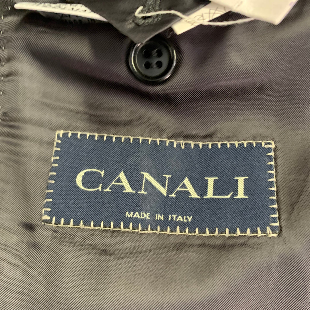 CANALI Size 48 Regular Black Virgin Wool Notch Lapel Sport Coat
