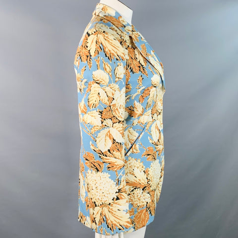 STINE GOYA Size L Blue Tan Polyester Blend Floral Notch Lapel Zip Pockets Jacket Blazer