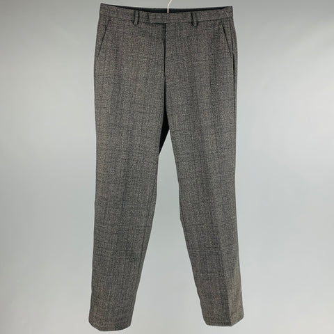 CALVIN KLEIN Pantalon habillé plat en mélange de laine glenplaid noir, taille 32