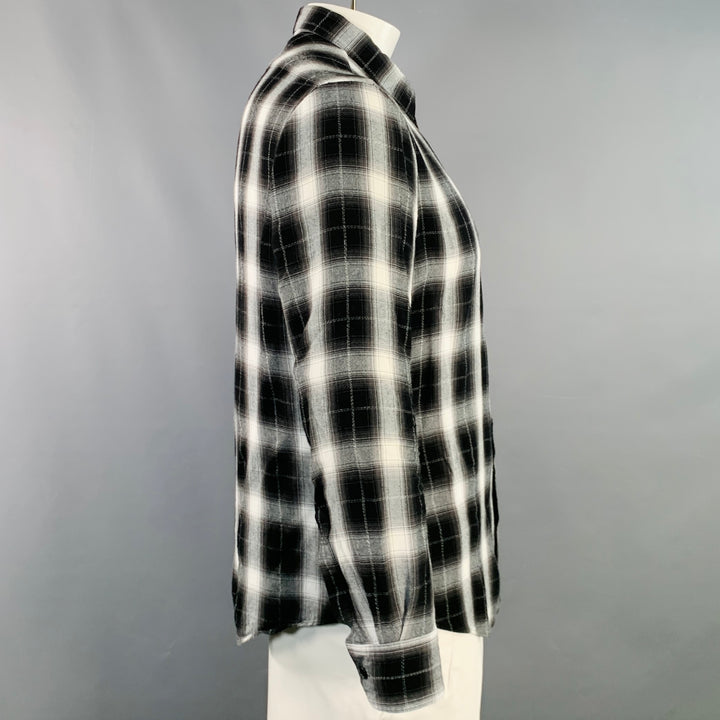 CELINE Size XXL Black White Plaid Viscose Cotton Button Down Long Sleeve Shirt