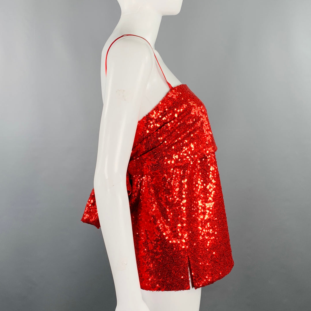 PRABAL GURUNG Size 2 Red Polyester Sequined Draped Dress Top