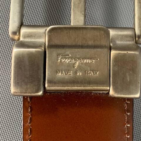 FERRAGAMO Black Brown Silver Leather Belt