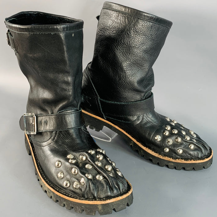 COMME des GARCONS Size 7 Black Leather Studded Pull On Engineer Boots