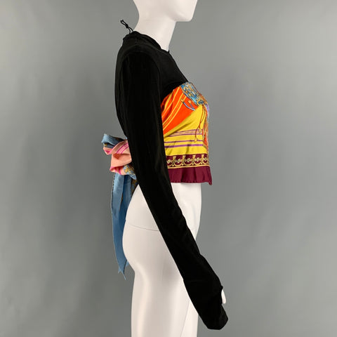 VERSACE Size 8 Black Multi-Color Viscose Elastane Long Sleeve Casual Top
