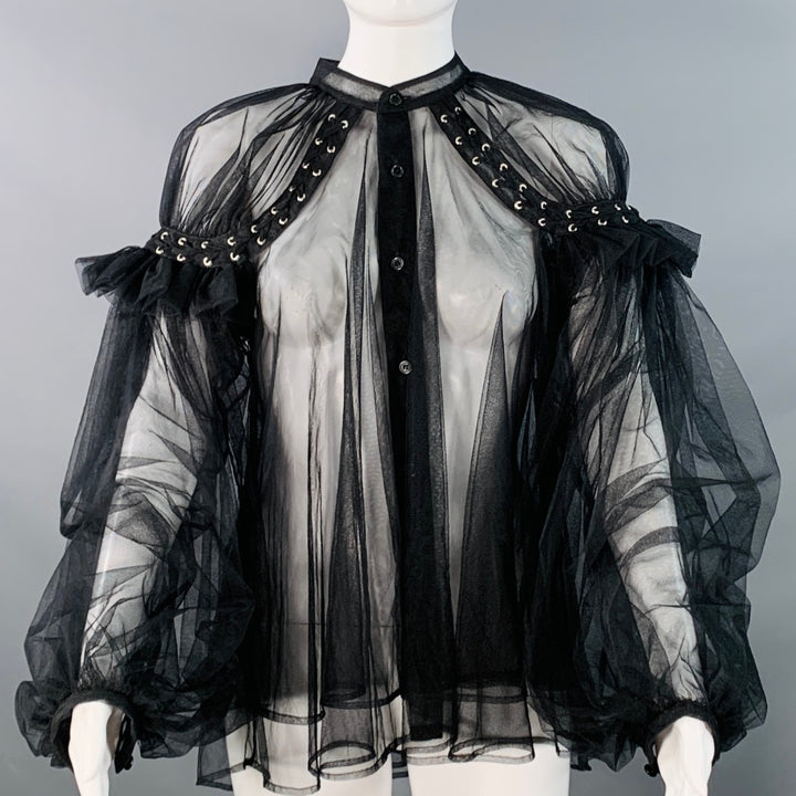 NOIR KEI NINOMIYA Size S Black Polyamide Tulle Collarless Bell Sleeves Blouse