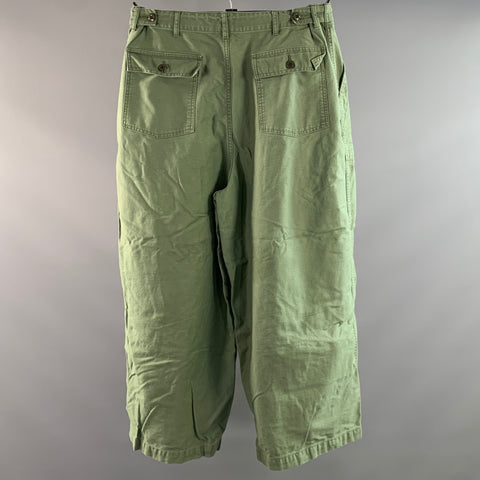 NEEDLES Size 34 Green Olive Patchwork Cotton Drawstring waist Casual Pants