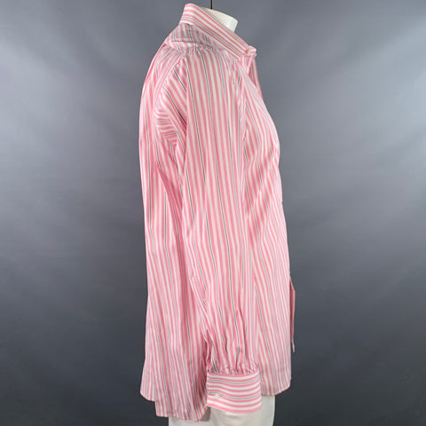 TURNBULL & ASSER Vintage Size L Pink White Stripe Cotton French Cuff Long Sleeve Shirt