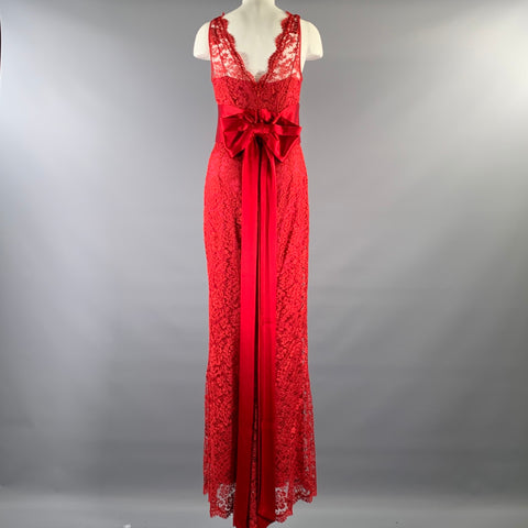 DOLCE & GABBANA Size M Red Satin Lace Long Gown