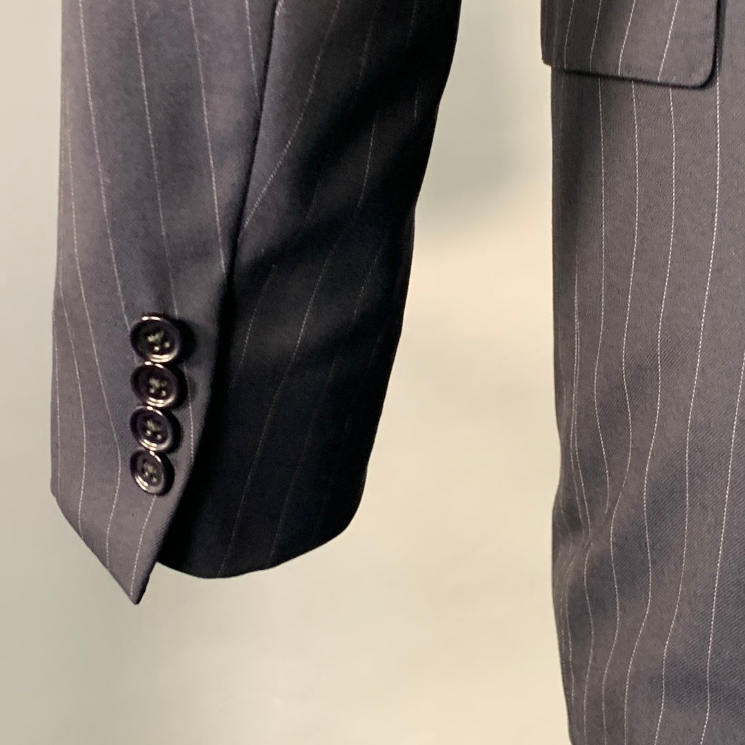 RALPH LAUREN Size 38 Regular Navy Grey Pinstripe Wool Notch Lapel Suit
