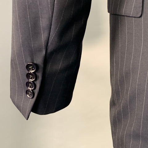 RALPH LAUREN Size 38 Regular Navy Grey Pinstripe Wool Notch Lapel Suit
