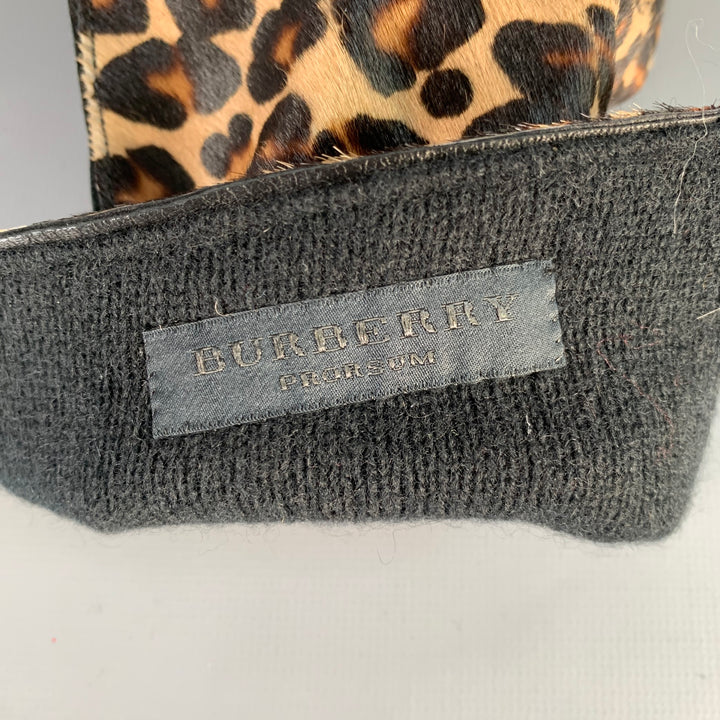 BURBERRY PRORSUM Size 8.5 Beige Brown Black Animal Print Calf Hair Gloves