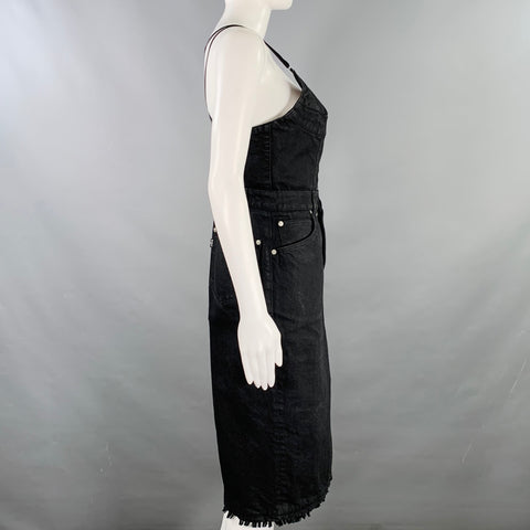 CHRISTIAN DADA Robe Midi en Jean Déstructuré à Bords Effilochés en Coton Mélangé Noir Taille 4