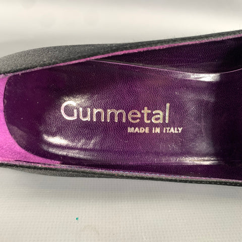 GUNMETAL Size 6.5 Black Satin Stiletto Pumps