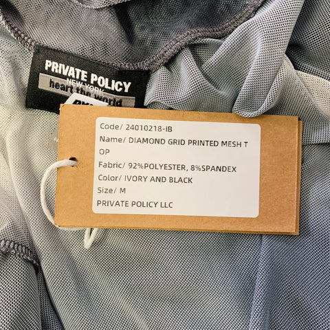 PRIVATE POLICY Size M Giant Check Mesh Black White Polyester Blend Ombre Casual Top