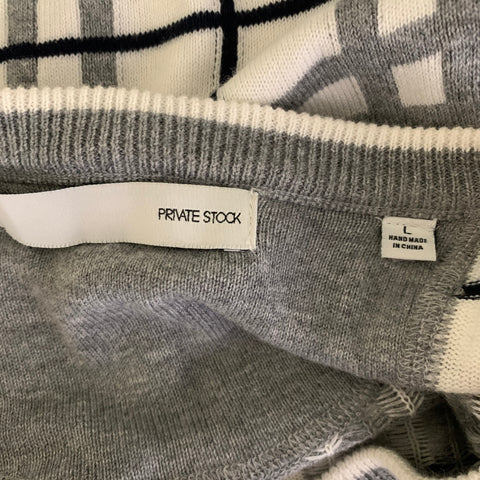 PRIVATE STOCK Size L White Grey & Black Plaid Cotton V-Neck Pullover