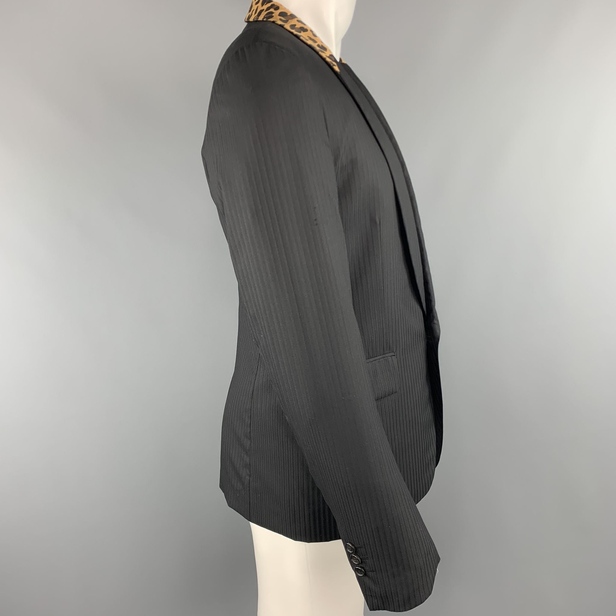 COMME des GARCONS HOMME PLUS M Black Leopard Trim Shawl Collar