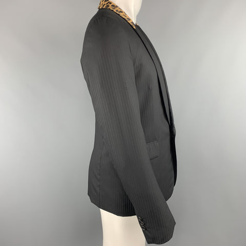 COMME des GARCONS HOMME PLUS M Black Leopard Trim Shawl Collar Sport Coat