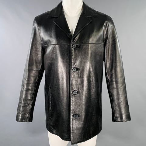 ANDREW MARC Size M Black Leather Single Breasted Coat