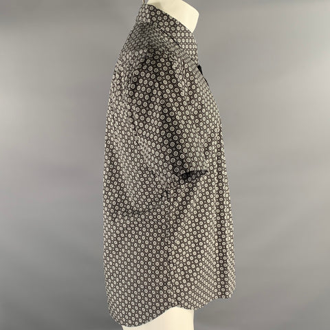 PRADA Size M Grey Black White Geometric Short Sleeve Shirt