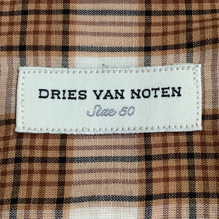 DRIES VAN NOTEN Size M Cream Brown Black Plaid Cotton Sheer Short Sleeve Shirt